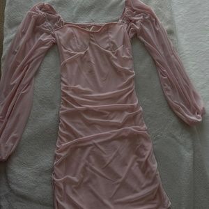 Blush pink ruched off shoulder dress